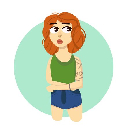 Vector illustration of sports or fitness woman with a tattoo on her armのイラスト素材