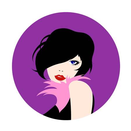 Lovely female face, retro style. Beauty icon, logoのイラスト素材
