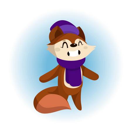 Vector Illustration of a Cute Fox in Scarf and Hatのイラスト素材