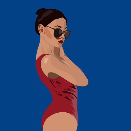 Sexy young woman in sunglasses and swimsuit in vectorのイラスト素材