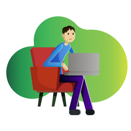 Man freelancer working with laptop in armchair.のイラスト素材