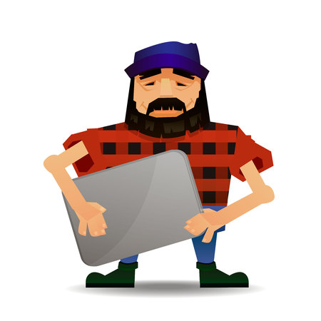 A Vector illustration of cartoon guy or nerd with notebook in his handsのイラスト素材