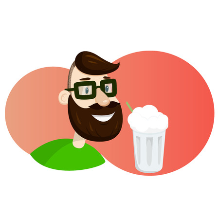 Man with beard drinking Milk shakeのイラスト素材