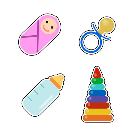 Baby icons set, Baby shower symbols isolated on white background. Vector illustration.のイラスト素材