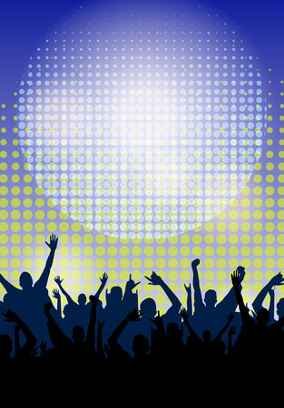 Dance Party Festive Crowd Night Poster Background Template. Vector Illustrationのイラスト素材