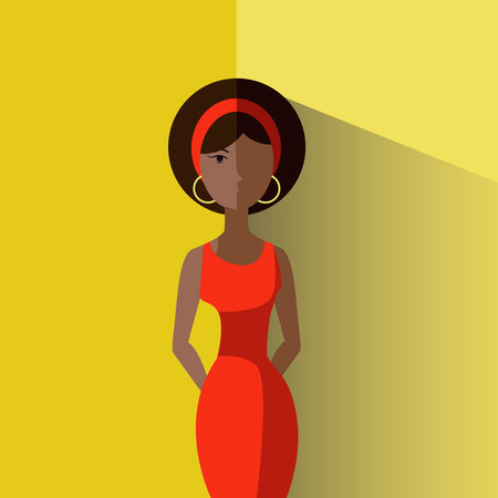 Vector illustration. An elegant young afro girl in a red dress.のイラスト素材