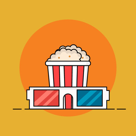Popcorn bucket and 3d glasses vector illustrationのイラスト素材