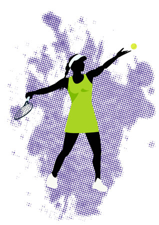 Tennis vector poster. Sports girl vector posterのイラスト素材