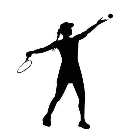 The girl playing tennis, black silhouette isolatedのイラスト素材