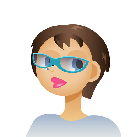 Profile Icon Female Head Isolated, Caucasian Woman Wearing Glasses Avatar Cartoon Character Portraitのイラスト素材
