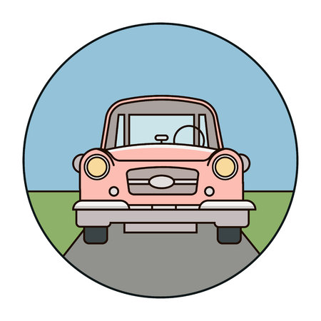 Red car on the road, vehicle driving in the city vector illustrationのイラスト素材