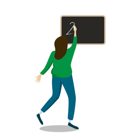 day of the teacher, the student writes the message to the teacher on the blackboard with chalk, vectorのイラスト素材