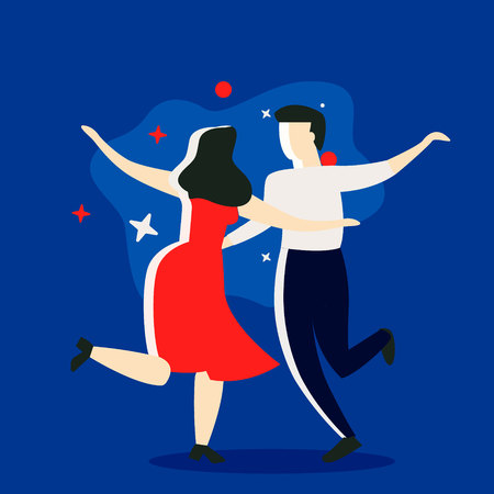 Couple dancing. Dance party concept. Cartoon vector illustrationのイラスト素材
