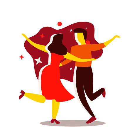 Couple dancing. Dance party concept. Cartoon vector illustrationのイラスト素材