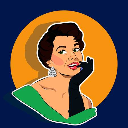 Beaming Curly Woman in Long Gloves - Retro Clip Art, Caraoke Club, Jazz Concert Poster