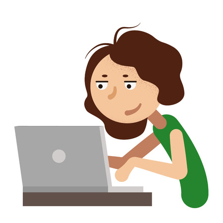 Woman working at the office, girl with laptopのイラスト素材
