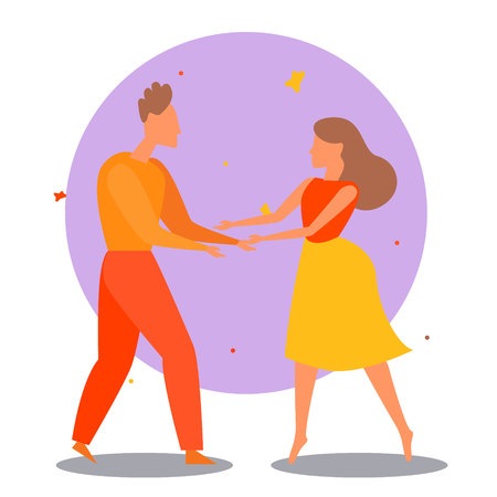 Couple dancing. Dance lindy hop or twist party concept. Cartoon vector illustrationのイラスト素材