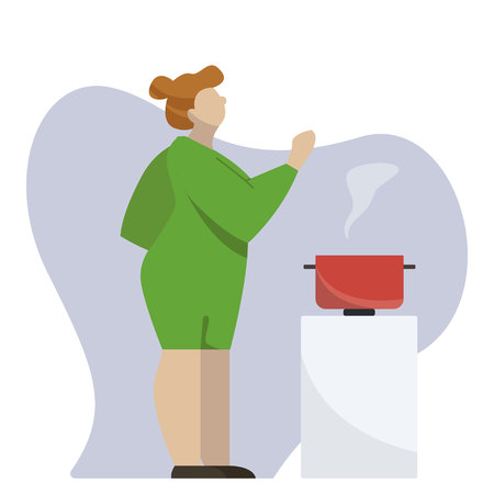 Illustration Featuring an Elderly Woman Cookingのイラスト素材