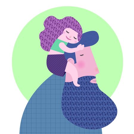 dad with little girl on his shoulders, vector illustrationのイラスト素材