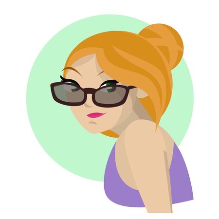 Beautiful woman portrait. Young girl in sunglassesのイラスト素材