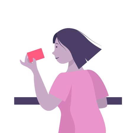 Woman hold credit card, she is paying using a credit card, shopping and retail conceptのイラスト素材