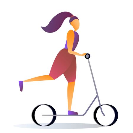Sport young girl riding a scooter, vectorのイラスト素材