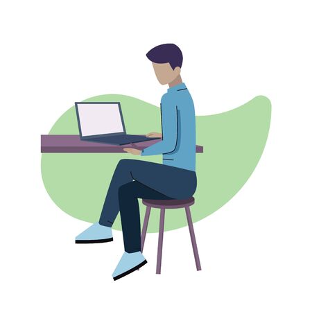 A guy working on the computer at the office or freelanceのイラスト素材