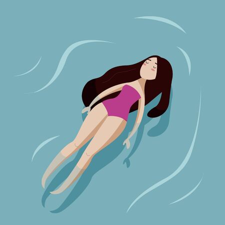 Vector summer poster with young sexy woman swimming in a pool.Swimming woman.のイラスト素材