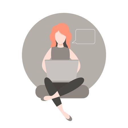 Young female freelancer working at home, flat editable vector illustration with a place for textのイラスト素材