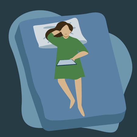 Cozy home style, girl with tablet, vector illustrationのイラスト素材