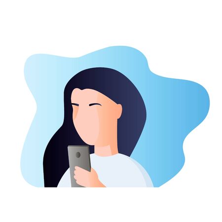 Portrait of a woman with a phone. Addiction on the smartphone and the Internet. Social networks.のイラスト素材