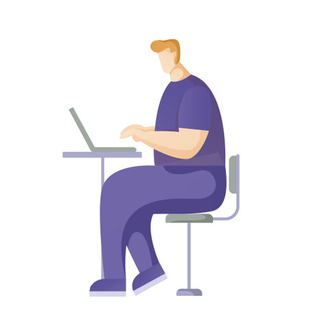 A buisnessman sitting infront of his laptop searching information in computer network. Searching conceptのイラスト素材