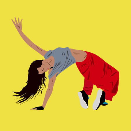 Young woman dancing hip-hop or break-dance on the floorのイラスト素材