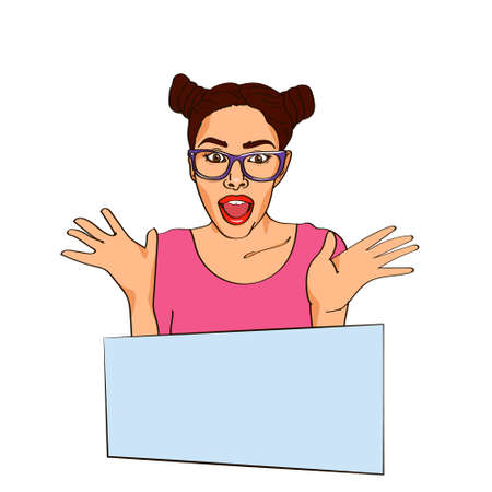 Girl shocked with round eyes and open mouth on white backgroundのイラスト素材