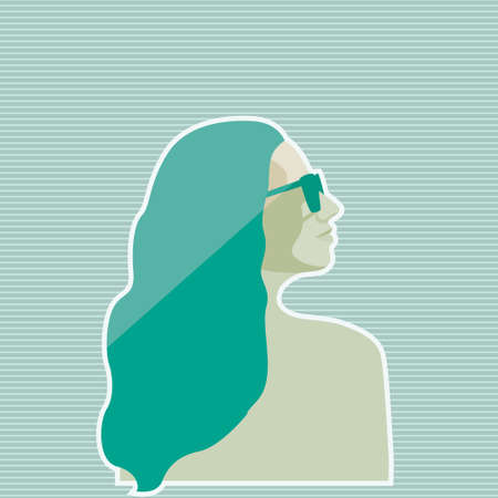 Beautiful young woman with long hair and sunglasses, poster or card, magazineのイラスト素材