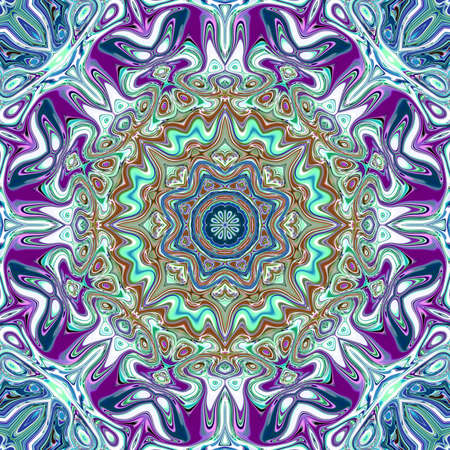 Colored mandala. Oriental round pattern. Mystical motif, Abstract exotic background. Fantastic fractal design, Psychedelic digital art, shining geometric texture.の写真素材
