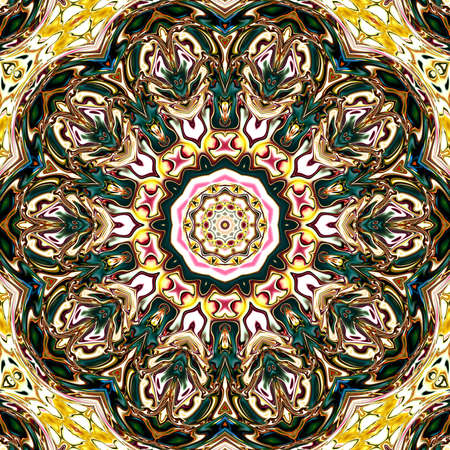 Colored mandala. Oriental round pattern. Mystical motif, Abstract exotic background. Fantastic fractal design, Psychedelic digital art, shining geometric texture.の写真素材