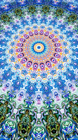 Colored mandala, Oriental round pattern, Mystical motif, Abstract exotic background. Fantastic fractal design, Psychedelic digital art, shining geometric texture.の写真素材