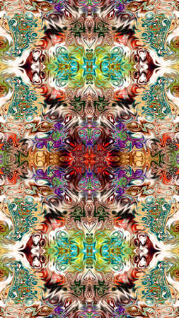 Colored mandala, Oriental round pattern, Mystical motif, Abstract exotic background. Fantastic fractal design, Psychedelic digital art, shining geometric texture.の写真素材