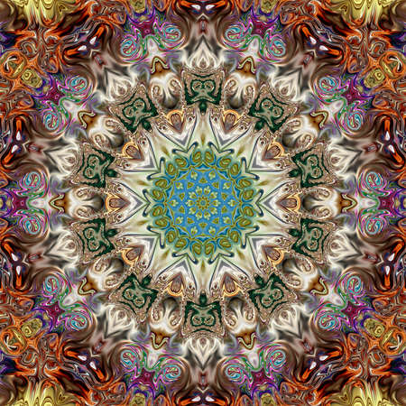 Colored mandala, Oriental round pattern, Mystical motif, Abstract exotic background. Fantastic fractal design, Psychedelic digital art, shining geometric texture.の写真素材