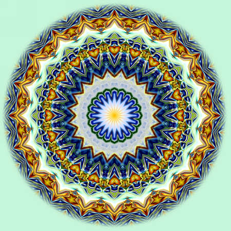 Unique mandala, Oriental round pattern, Mystical motif, Abstract exotic background. Fantastic fractal design, Colorful digital art, shining geometric texture.の写真素材