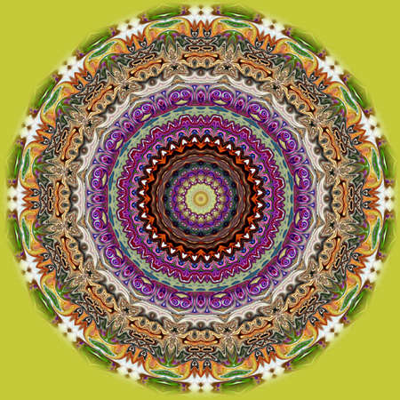 Unique mandala, Oriental round pattern, Mystical motif, Abstract exotic background. Fantastic fractal design, Colorful digital art, shining geometric texture.の写真素材