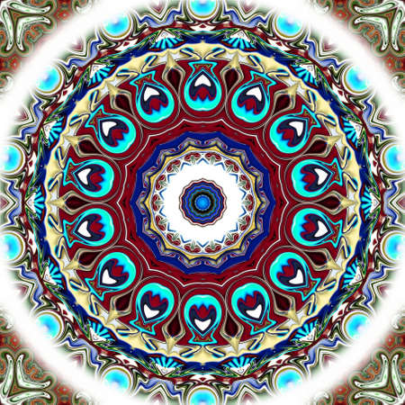 Unique mandala, Oriental round pattern, Mystical motif, Abstract exotic background. Fantastic fractal design, Colorful digital art, shining geometric texture.の写真素材