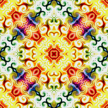 Unique mandala, Oriental round pattern, Mystical motif, Abstract exotic background. Fantastic fractal design, Colorful digital art, shining geometric texture.の写真素材