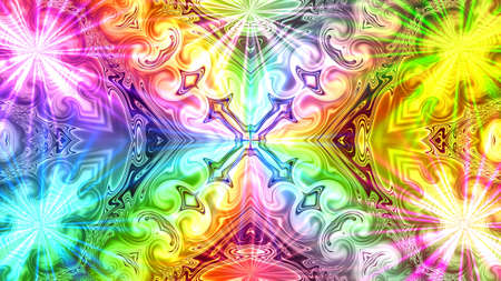 Unique mandala, Oriental round pattern, Mystical motif, Abstract exotic background. Fantastic fractal design, Colorful digital art, shining geometric texture.の写真素材