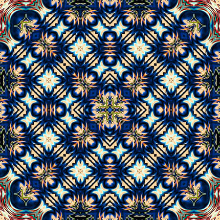 Unique mandala, Oriental round pattern, Mystical motif, Abstract exotic background. Fantastic fractal design, Colorful digital art, shining geometric texture.の写真素材