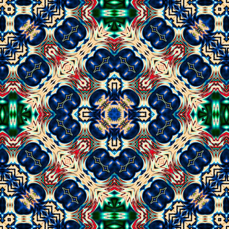 Unique mandala, Oriental round pattern, Mystical motif, Abstract exotic background. Fantastic fractal design, Colorful digital art, shining geometric texture.の写真素材