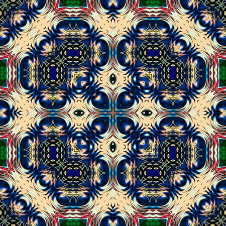 Unique mandala, Oriental round pattern, Mystical motif, Abstract exotic background. Fantastic fractal design, Colorful digital art, shining geometric texture.の写真素材