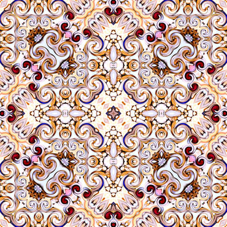 Unique mandala, Oriental round pattern, Mystical motif, Abstract exotic background. Fantastic fractal design, Colorful digital art, shining geometric texture.の写真素材