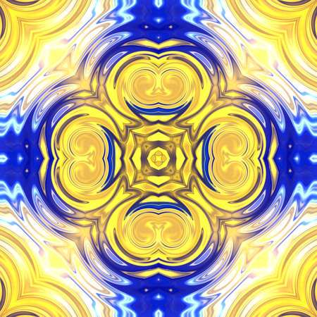 Unique mandala, Oriental round pattern, Mystical motif, Abstract exotic background. Fantastic fractal design, Colorful digital art, shining geometric texture.の写真素材